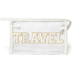 Travel Clear Makeup Bag - Preppy Patch White Chenille Varsity Letter😗